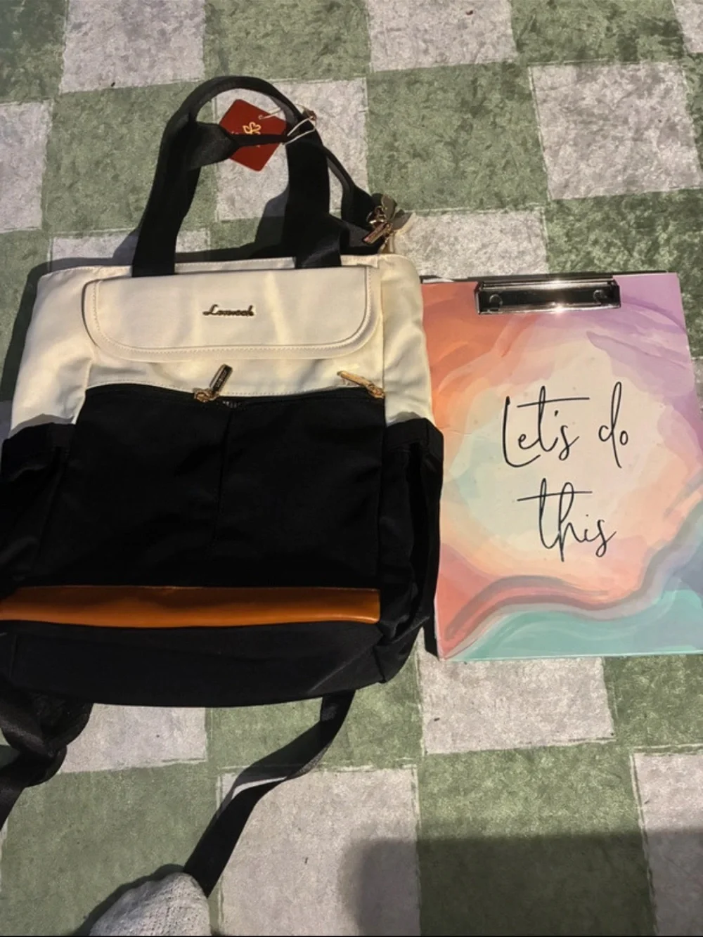 Two-Tone Black and Cream Tote Backpack
